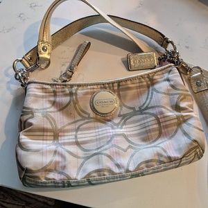 Coach purse handbag spring gold lavender canvas